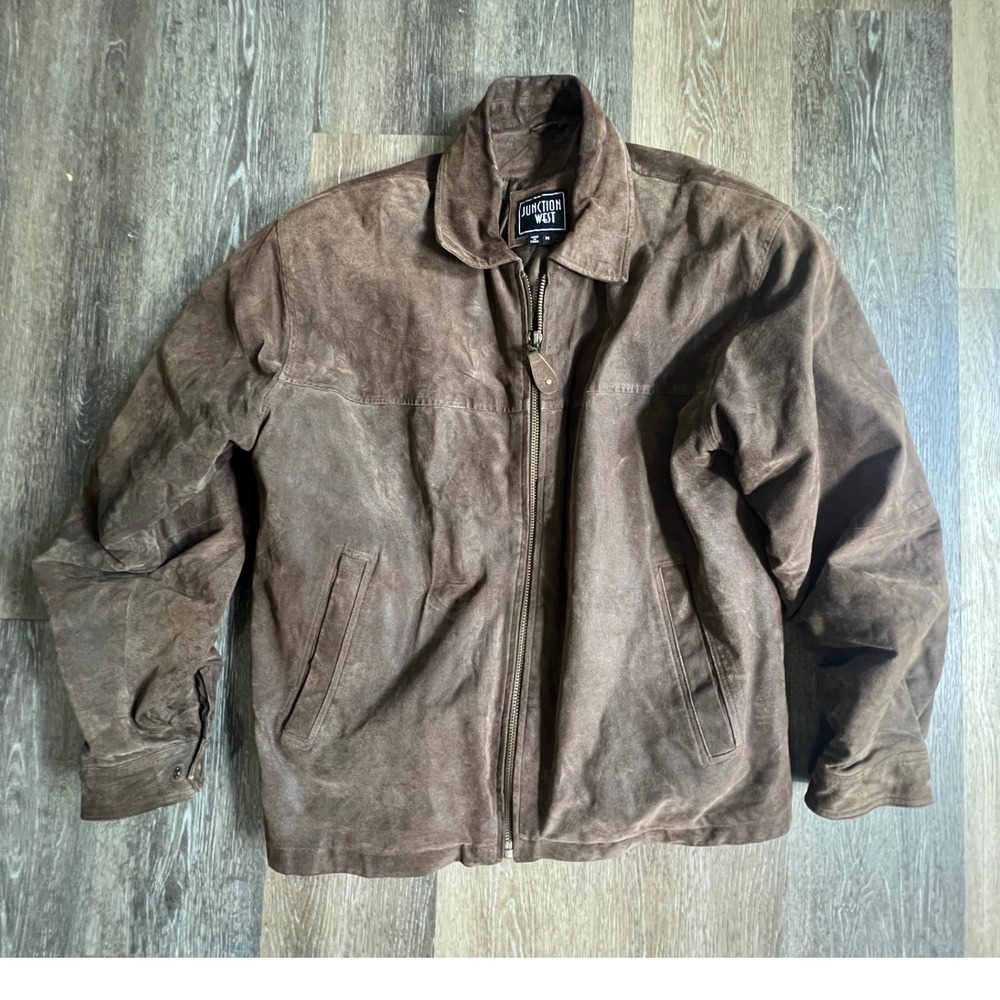 Junction West Leather Bomber Jacket Mens Medium Brown Quilted Lining M759
